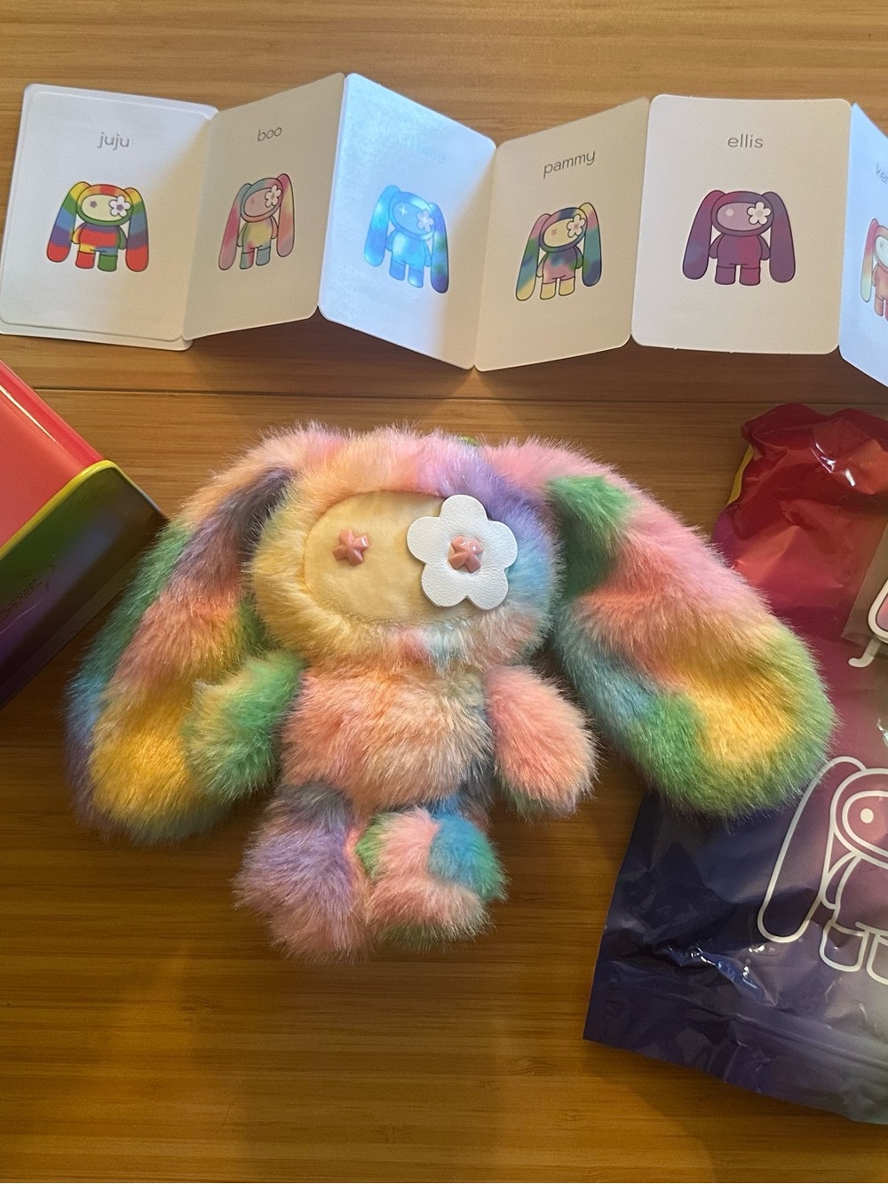 JuJu  Rainbow Pammy. Plush in Pink, Blue, Green, Yellow, Cream